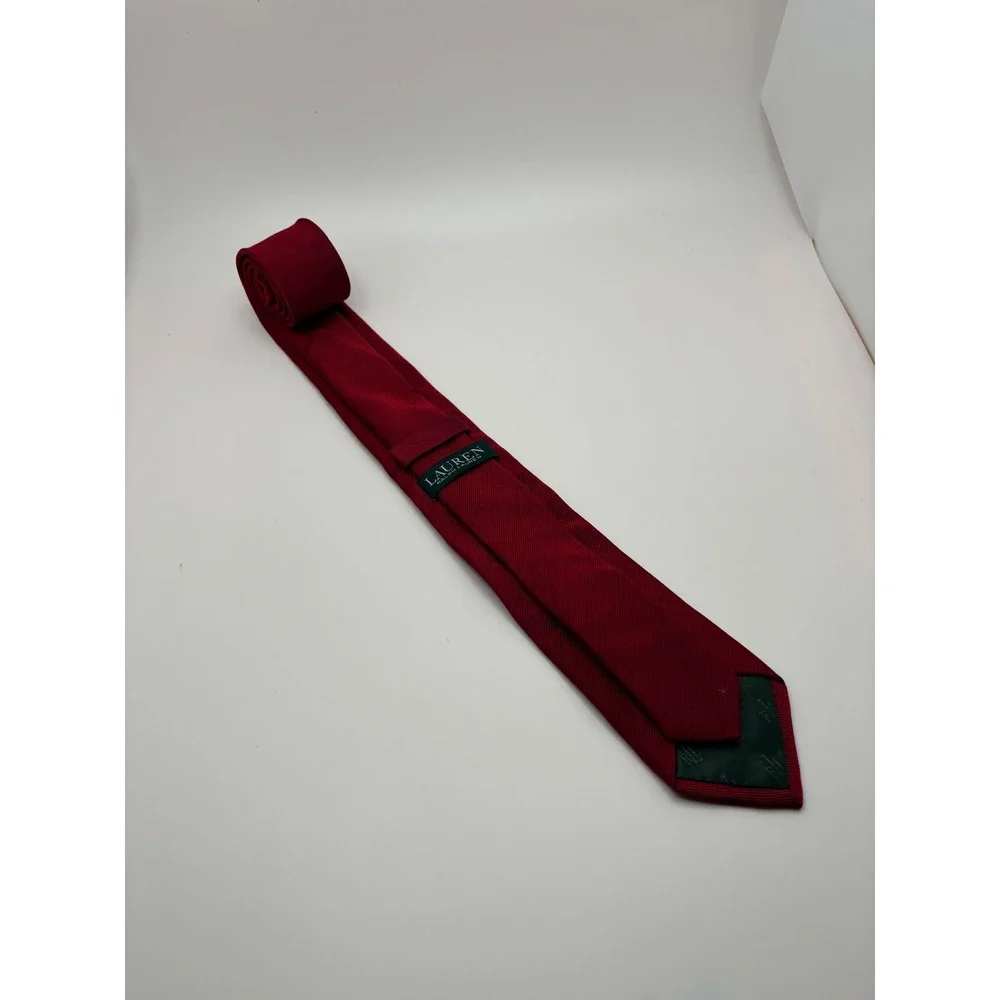 Lauren Ralph Lauren Mens Burgundy Red Silk Crest Embroidered Tie RL Logo Ribbed